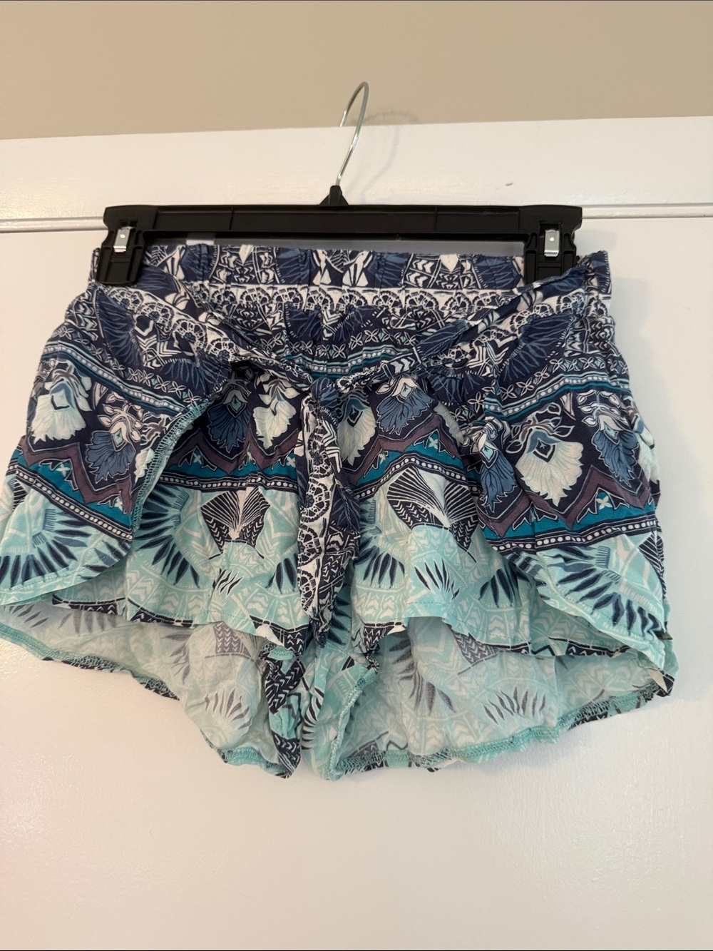 Roxy Blue Navy Mint Boho Ruffle High-Waist Shorts